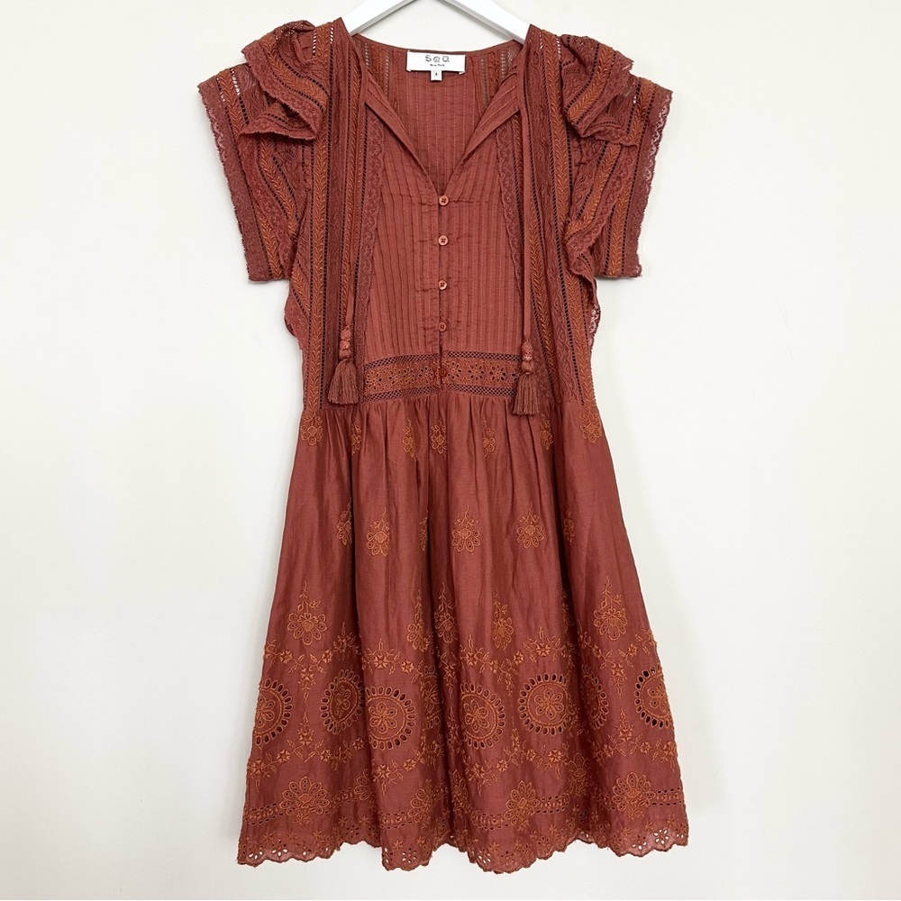 Sea NY Sophie Lace Tunic Ruffle Embroidered Dress